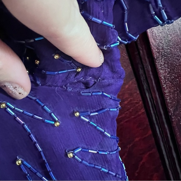 Vintage Deadstock Lawrence Kazar 100% Silk Beaded Cocktail Dress Glam size Large - Picture 14 of 16